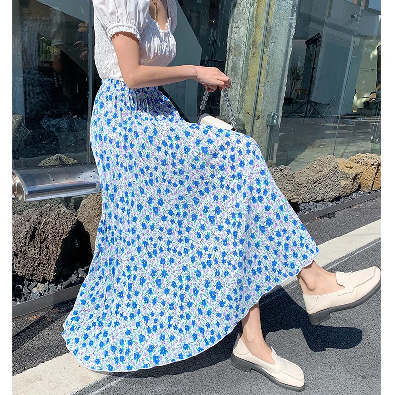 

2022 Women Spring Pleated Skirts High Waist Ropa De Mujer A-line Ploral Printed Skirt Summer Y2K Clothes Harajuku Casual Bottoms