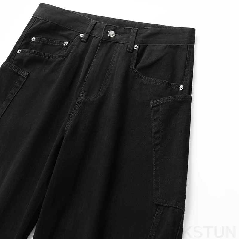 Черные джинсы KSTUN мужские свободные широкие мешковатые брюки Повседневная