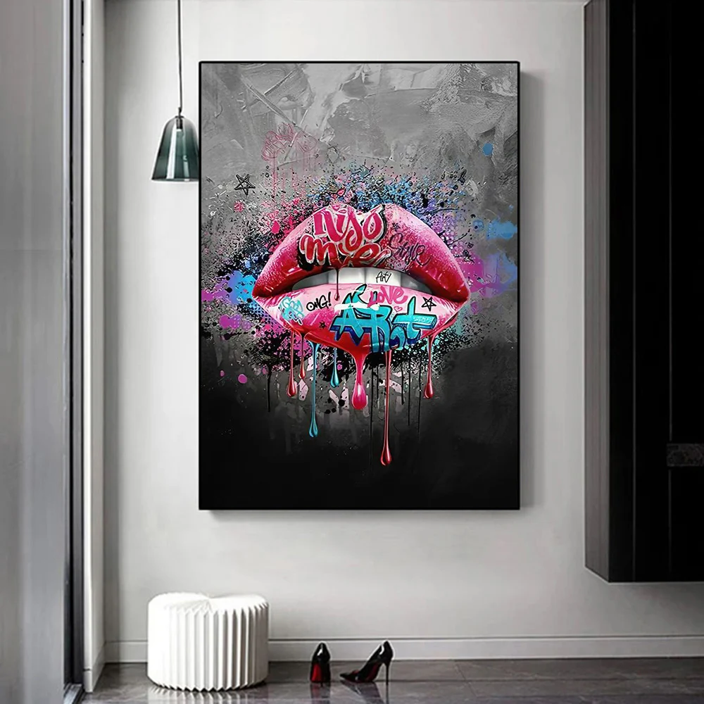 

Street Graffiti Sexy Mouth Wall Art Poster Prints Modern Abstract Popular Home Living Room Decor Canvas Painting Picture Murals