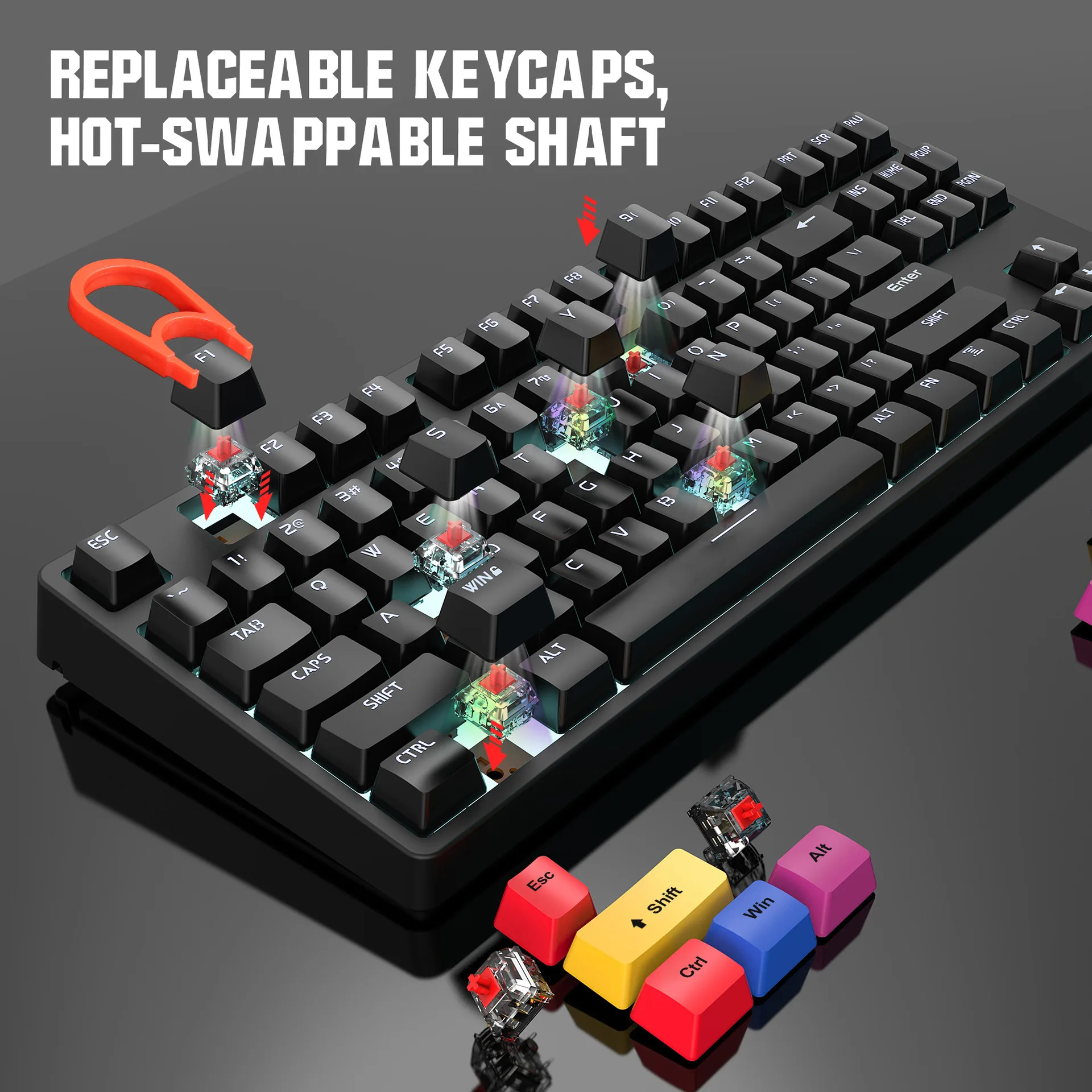 

87 keys wired mechanical game keyboard red axis esports office removable axis 20 kinds of white light
