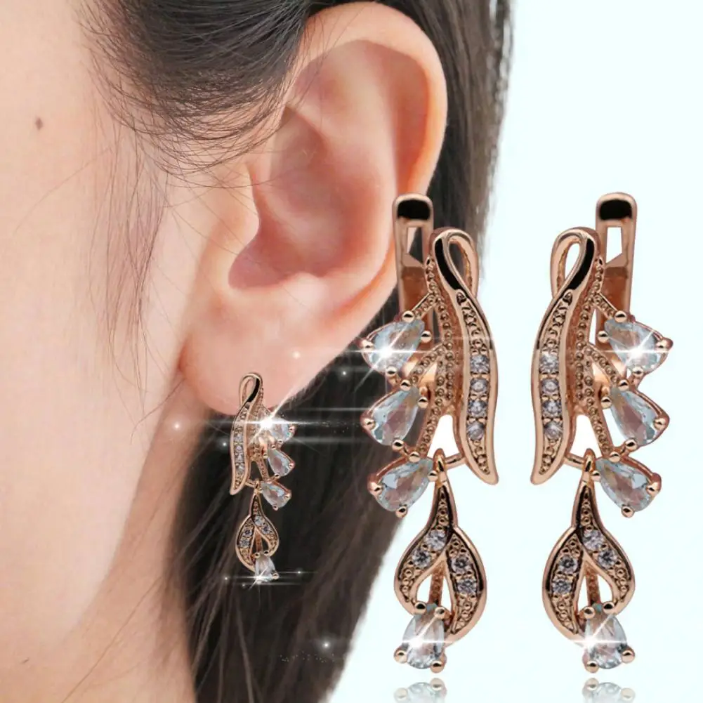 

for Daily Life Earrings Long Dangle Rhinestone Eardrop Decorative Inlaid Copper for Daily Life