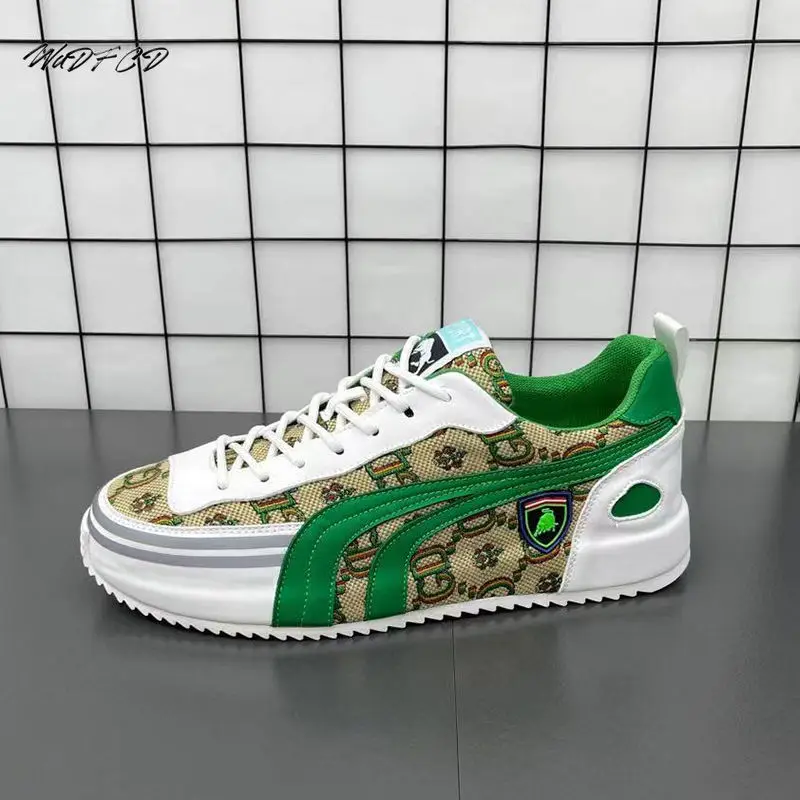 

Men Chunky Sneakers Fashion Casual Mixed Colors Leather Mesh Breathable Increase Internal Cover Bottom Platform Board Shoes