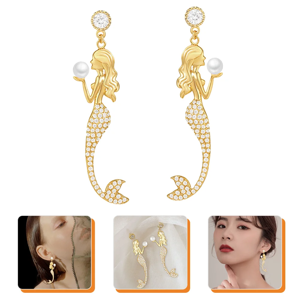 

Earrings Mermaid Women Drop Dangle Temperament Ear Pendant Earring Fashion Little Tail Stud Clip Scale Hoop Pearl Beaded