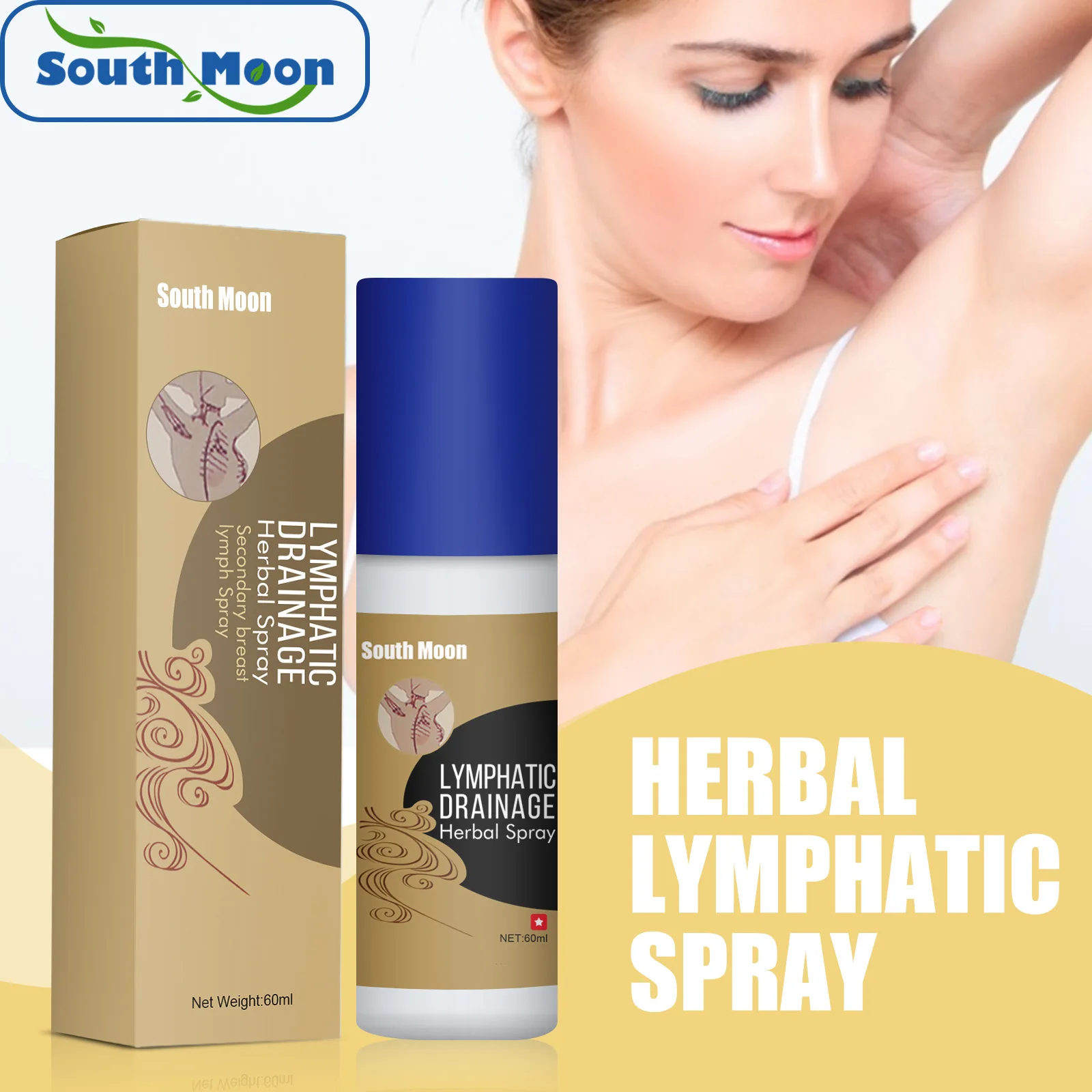 

South Moon Lymphatic Breast Axillary Swelling Spray Natural Medical Breast Lymphatic Treatment Liquid Spray 60ml Free Shipping