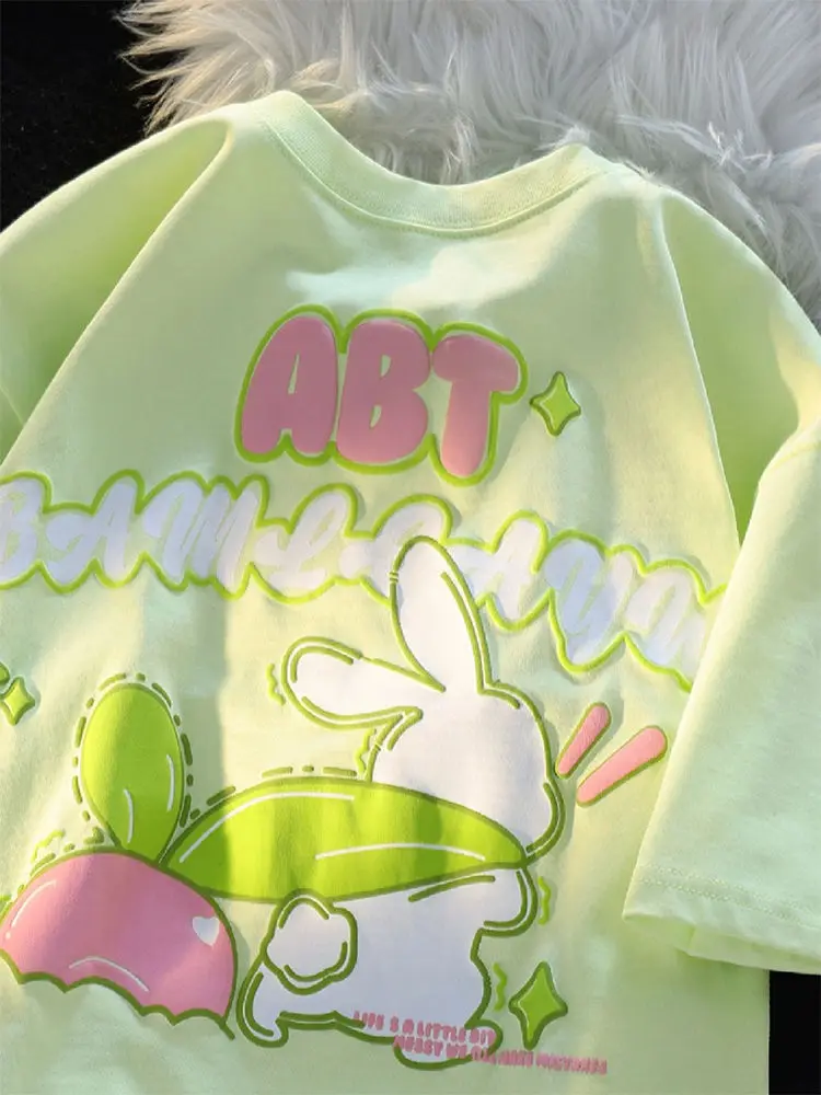 

Y2K Deeptown Kawaii Rabbit Print T Shirts Women Harajuku Sweet Gir Top Female Graphic Cotton Casual Kpop Tshirt Cute Tees Summer