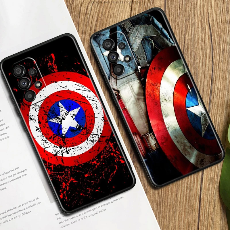 

Captain America superhero Marvel Black Phone Case For Samsung Galaxy A52S A72 A71 A52 A51 A12 A32 A21S A73 A13 A53 4G 5G Cover