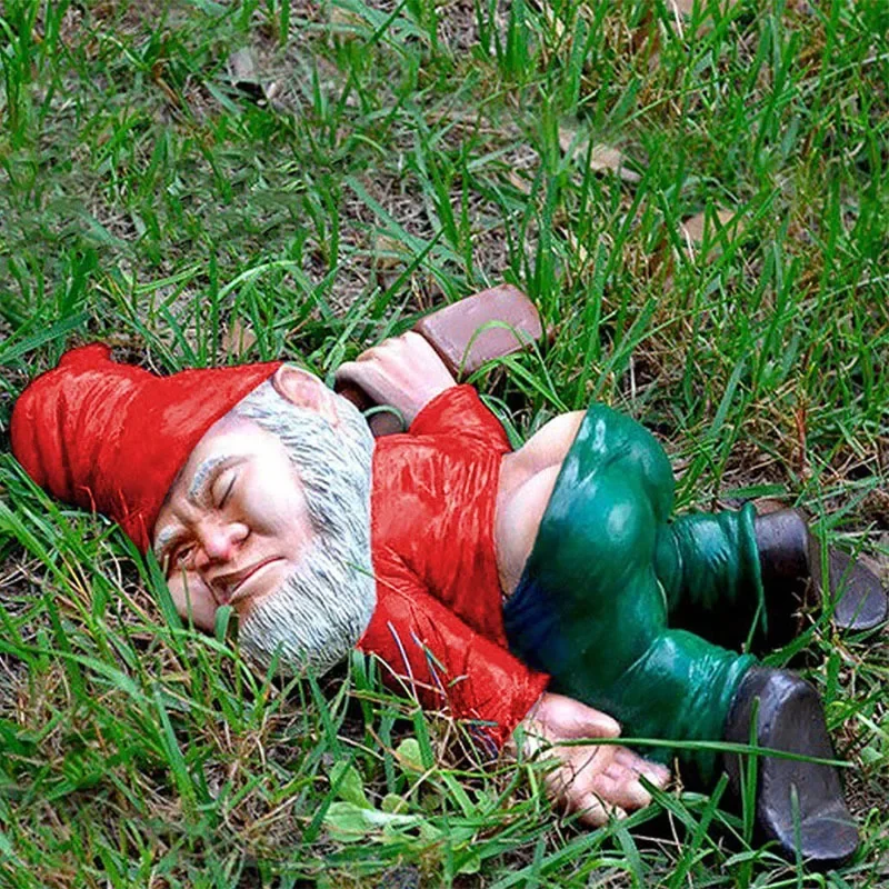 

Outdoor Figurine Ornament S/M/L Blue Red Dwarf Lying Drunk Gnome Statues Fairy Garden Decor Ornaments Flower Pot Micro Landscape