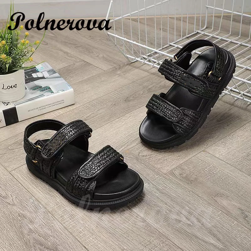 Flat Heel Thick Bottom Sandals for Women Summer Open Toe Sandalias Fashionable Flat Sandals Ladies Outdoor Vacation Shoes