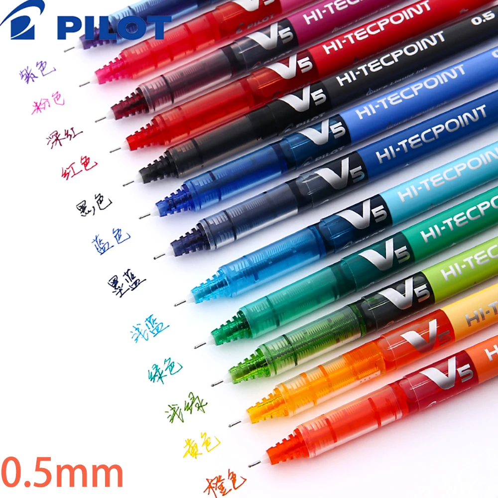 Bolígrafos de Gel de BX-V5 Pilot japoneses Hi Tecpoint, lápiz líquido recto de gran capacidad, tinta de secado rápido, papelería con punta de aguja de 0,5mm, 6/12 unidades