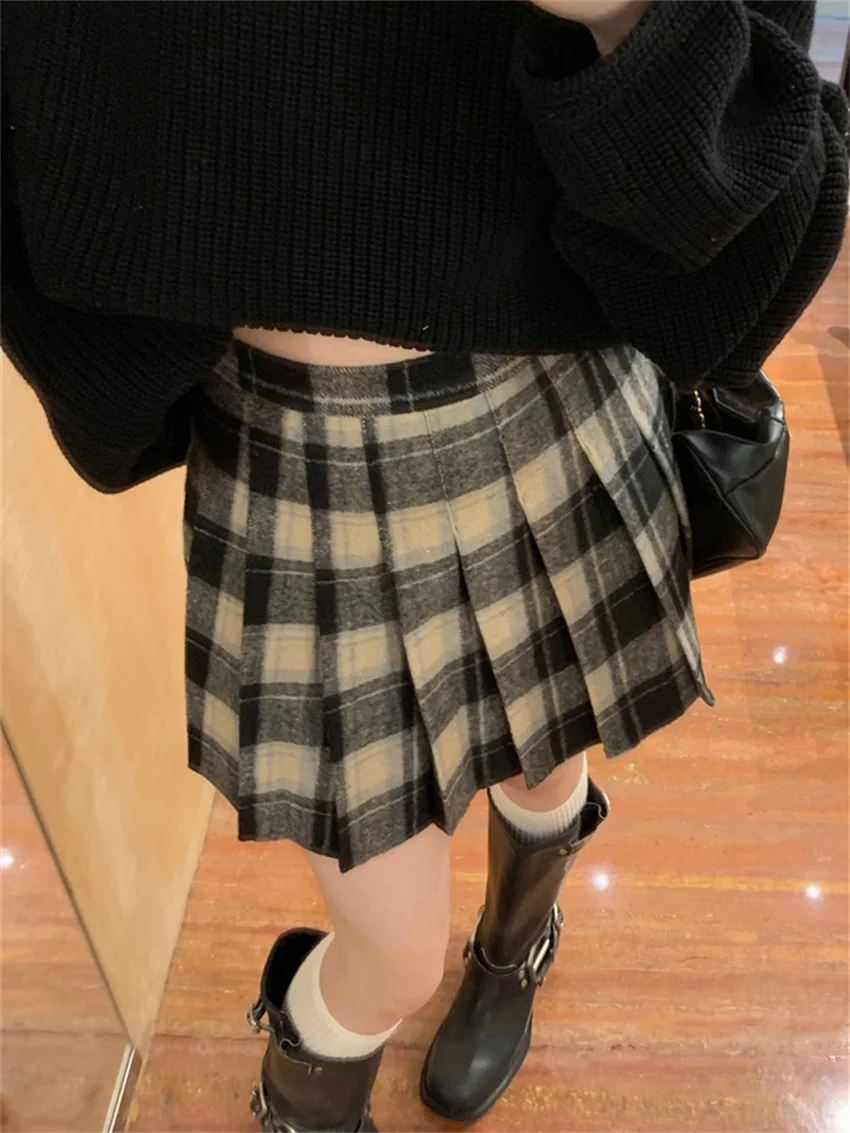 Женское винтажное платье в клетку с высокой талией