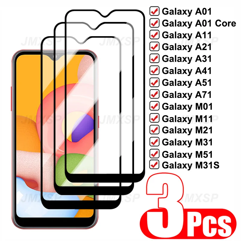 Защитное стекло для Samsung Galaxy A01 A11 A21 A31 A41 A51 A71 закаленное M01 M11 M21 M31 M51 F62 3 шт. - купить
