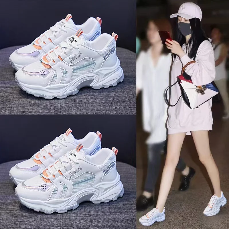 

spring Sneakers Women Thick Bottom Daddy Shoe Thick Bottom Round Toe Breathing Leisure Female Vulcanize Shoes