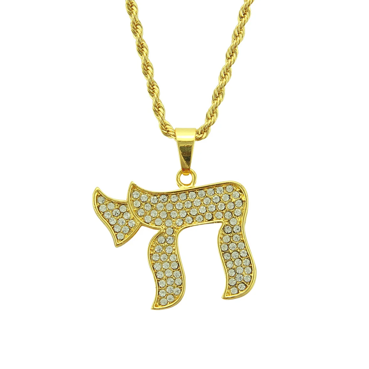 

Jewish Chai Charm Necklaces Pendant Men Hip Hop Necklace Party Chain Necklace Necklace Women Rhinestone Choker