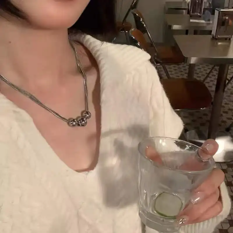 Ожерелье серебряное круглое с бусинами для женщин и мужчин, многослойное модное ожерелье-чокер из нержавеющей стали с цепочкой на шею, новинка 2022