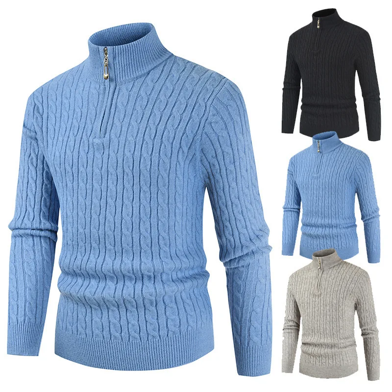 

2022 autumn and winter new men's zipper turtleneck pullover slim-fit sweater