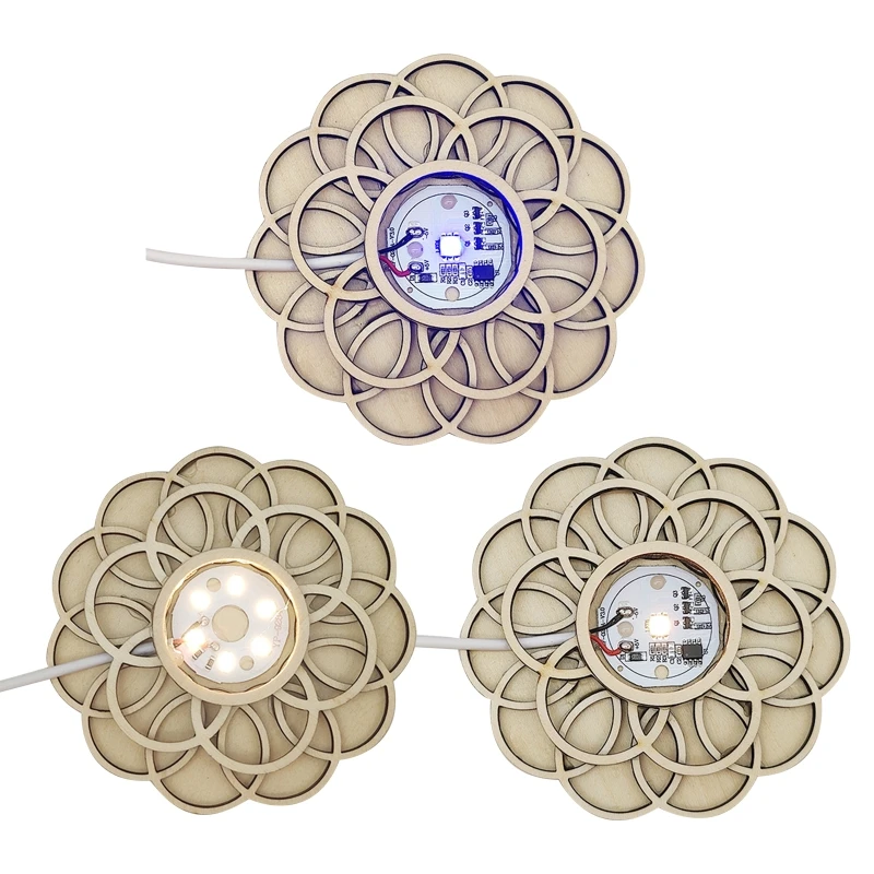 

Wooden Led Night Light Base Flower Shaped Crystal Crafts Display Stand