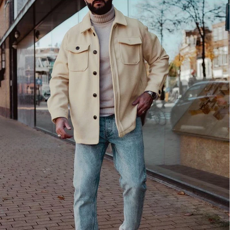 Куртка мужская однотонная на пуговицах модная повседневная верхняя одежда с