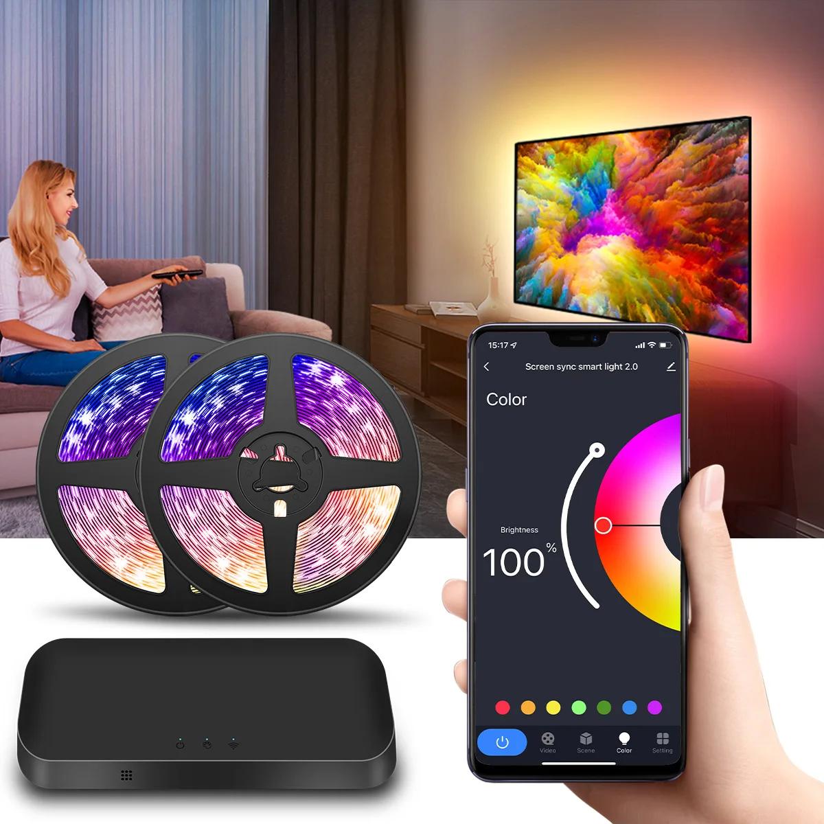 

PineLake Fancy Ambient Light LED Sync Box TV Backlight Strips Immersion Smart Lighting HDMI Sync Box with TV Kits LED Sync