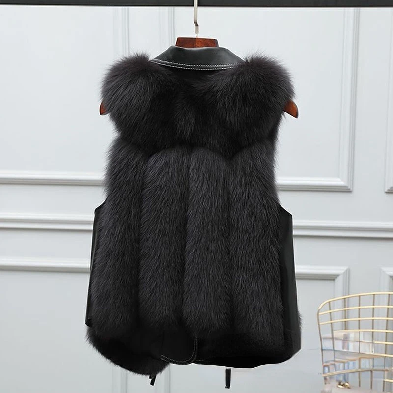 Fur Coat Women Autumn Winter New Warm Leisure Stitching Fox Fur Vest Coat Fashion Streetwear Sleeveless Jackets