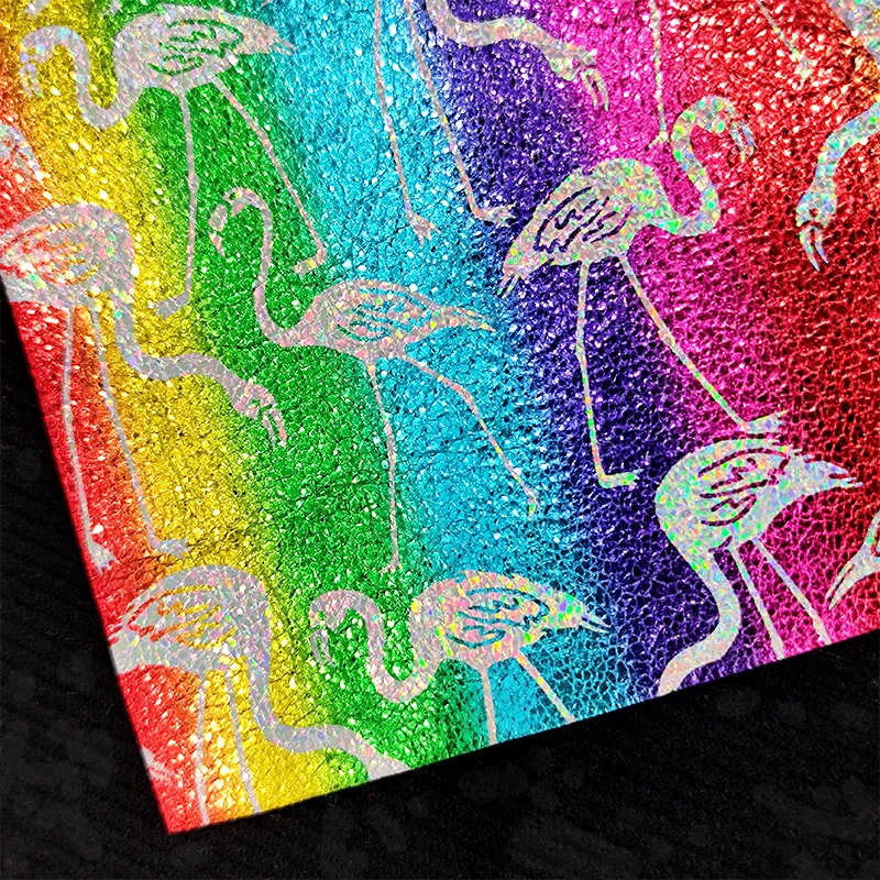 

46x135cm Holographic Flamingo Pattern Faux Leather Diy PU Leather Sheets Fabrics for Crafts Pastel Rainbow Fabric Leathercraft