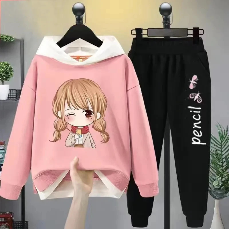 

Casual Kids Clothes Girls Hooded Coat Cartoon Cotton Outfits Spring Autumn 2Pcs Boutique Fashion Students Children Tracksuit New
