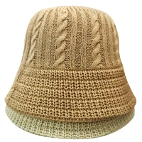 new summer bucket hats for women lce hemp thread vintage hand knitted basin hat versatile black knitted fisherman hat maxsiti u