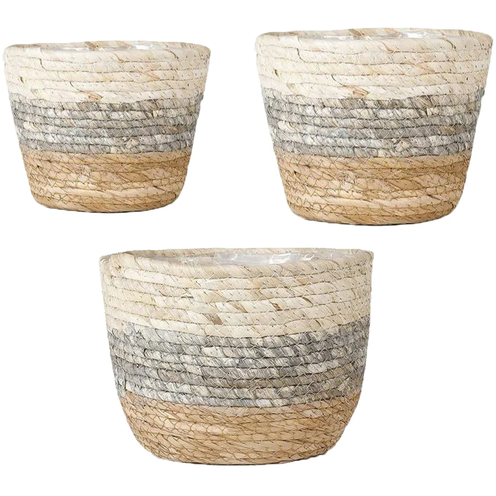

3pcs Woven Pots Indoor Straw Woven Pots Indoor Farmhouse Basket Pots Indoor