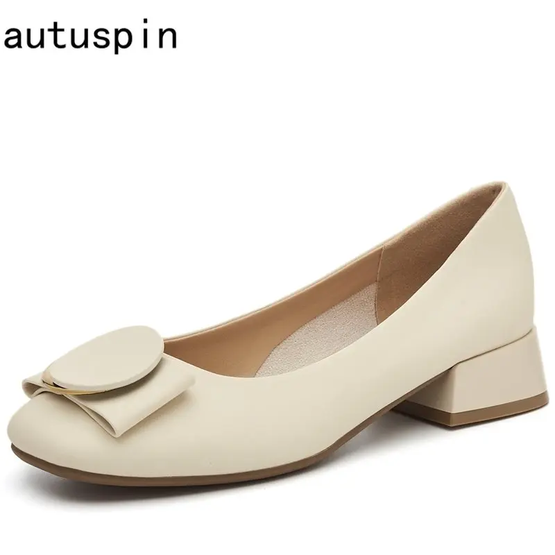 

Autuspin Spring Summer Women Pumps Brand Design Fashion Elegant Mary Janes Shoes Ladies Office Leisure Shallow Mid Heel Shoes