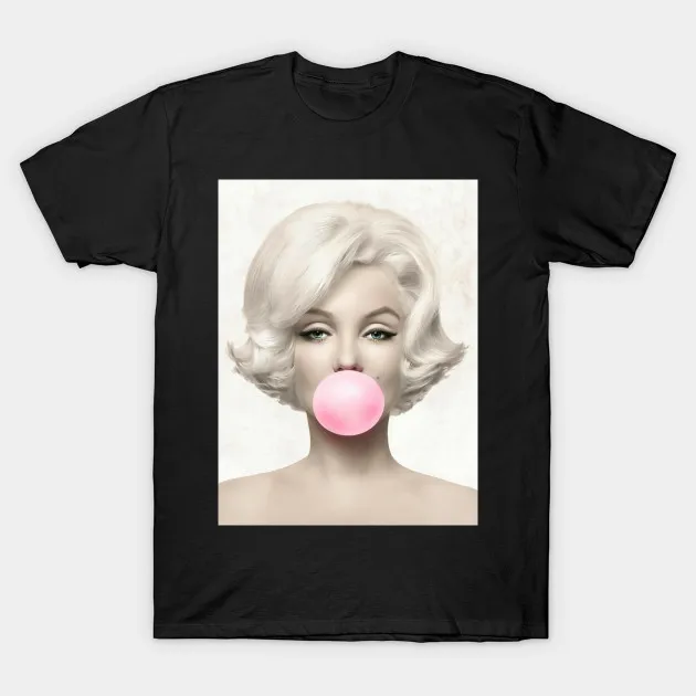 

2023 Men Summer Black Street Fashion Hip Hop Marilyn Monroe With Gum T-shirt Cotton Tees Short Sleeve Tops