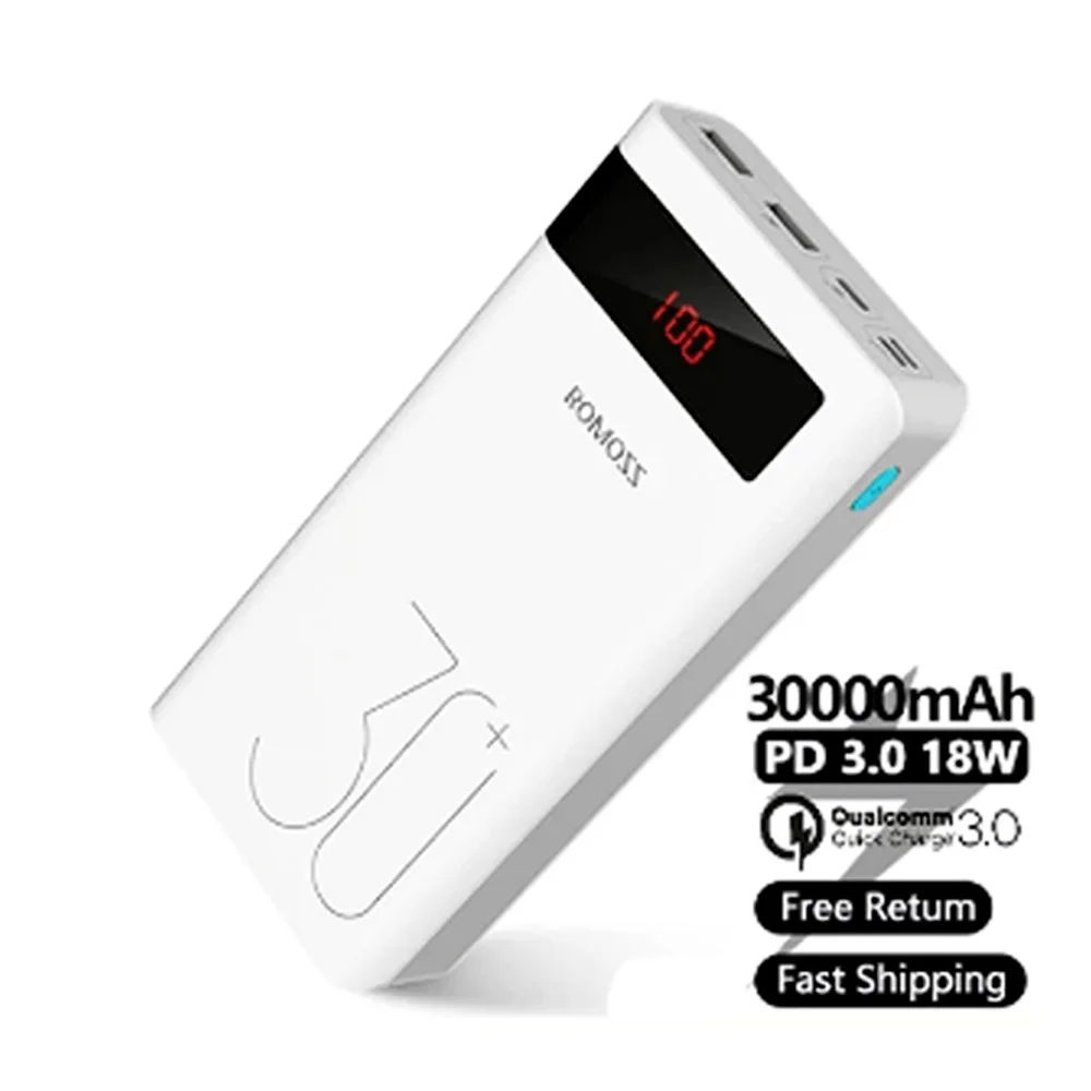 

Power Bank 30000mAh Fast Charge PD 18W External Battery 30000 mAh Powerbank Portable Charger For iPhone Xiaomi