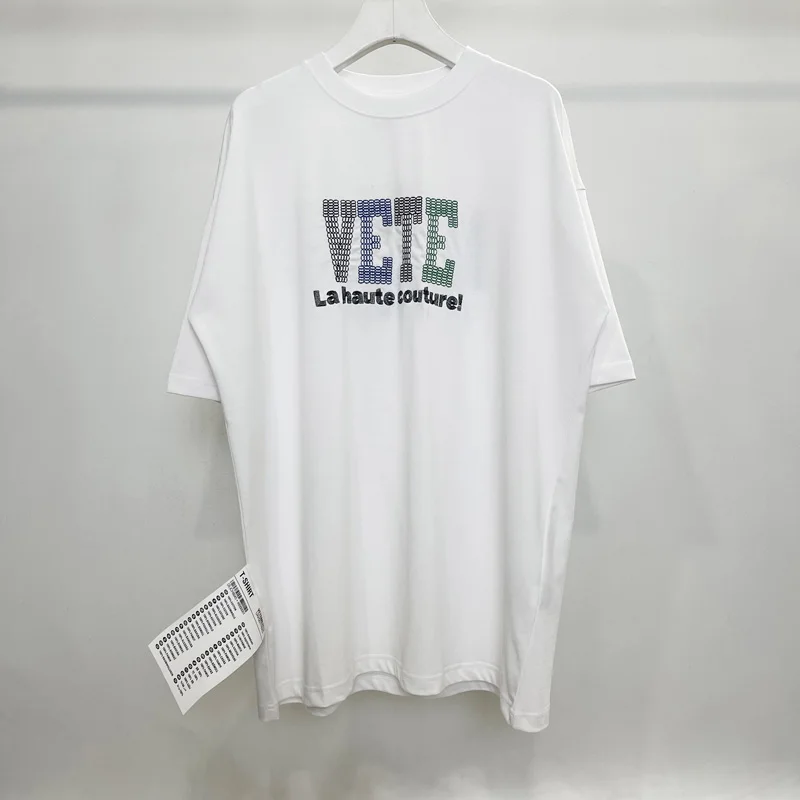 

VETEMENTS Oversized Short Sleeves Large Label Embroidery Logo 1:1 Pure Cotton White T-shirts