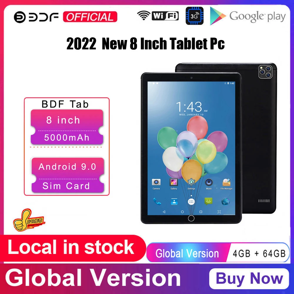 2022 BDF New 8 Inch Tablets Pc Android 9.0 Octa Core 3G Network Dual SIM Cards 4GB RAM 64GB ROM Google Play Tablet Pad 2023