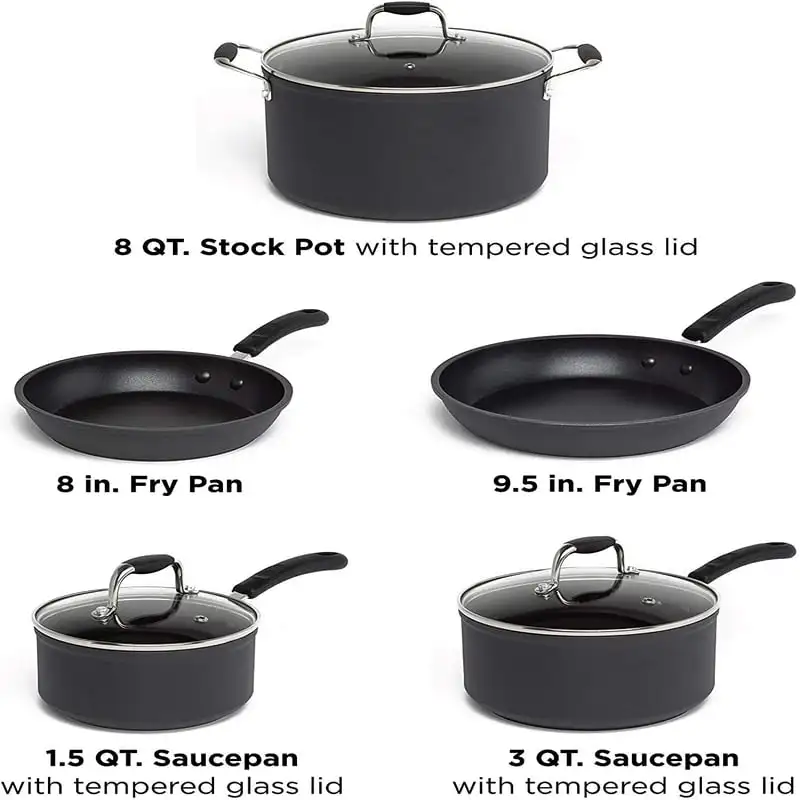 

8 Piece Non-Stick Aluminum Cookware Set, Dishwasher Safe, Slate