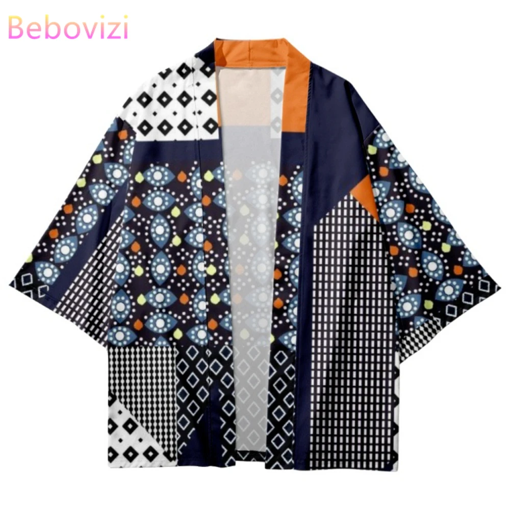 Кимоно для женщин и мужчин с геометрическим принтом Модный японский кардиган в