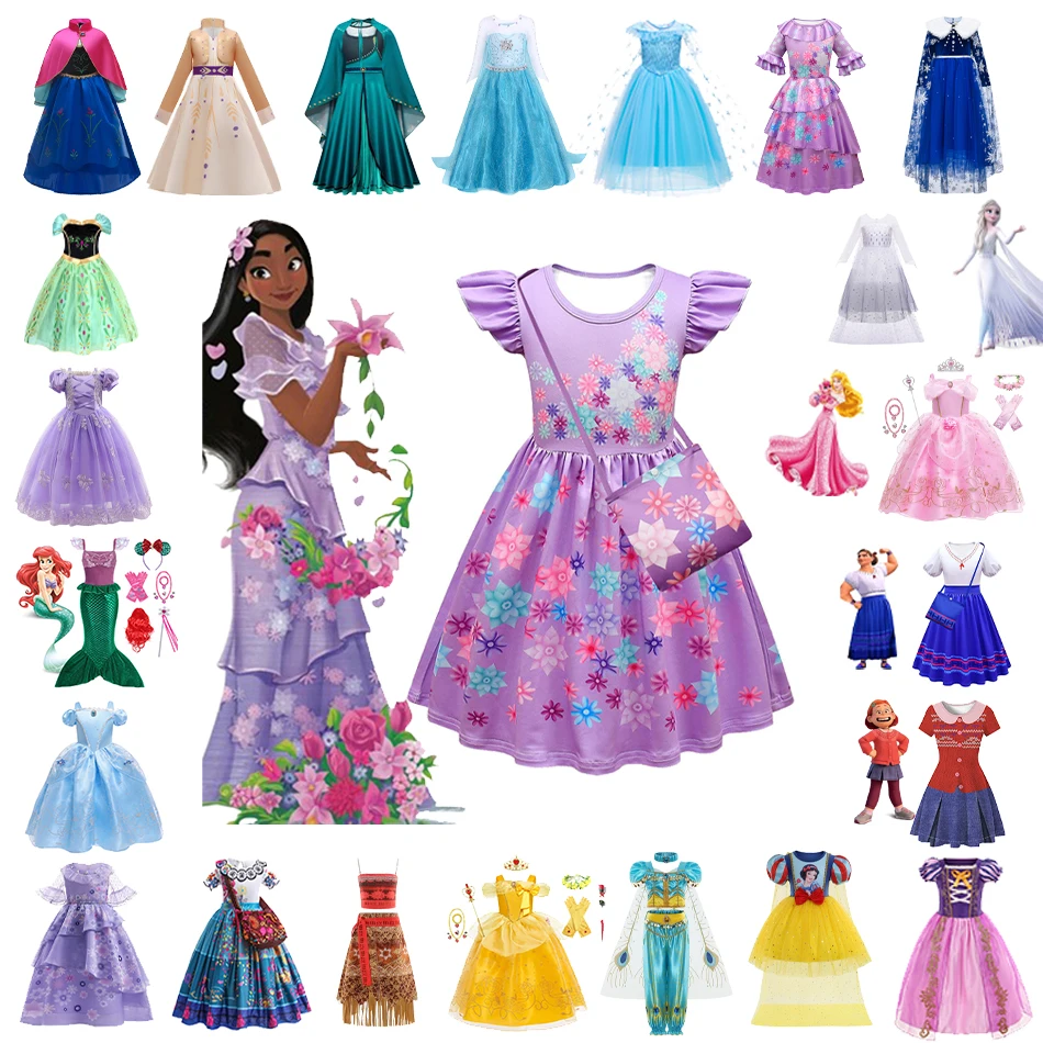 

Disney Encanto Princess Costume Frozen Anna Elsa Isabela Mirabel Snow White Carnival Party Dress Girls Unicorn Vampirina Clothes