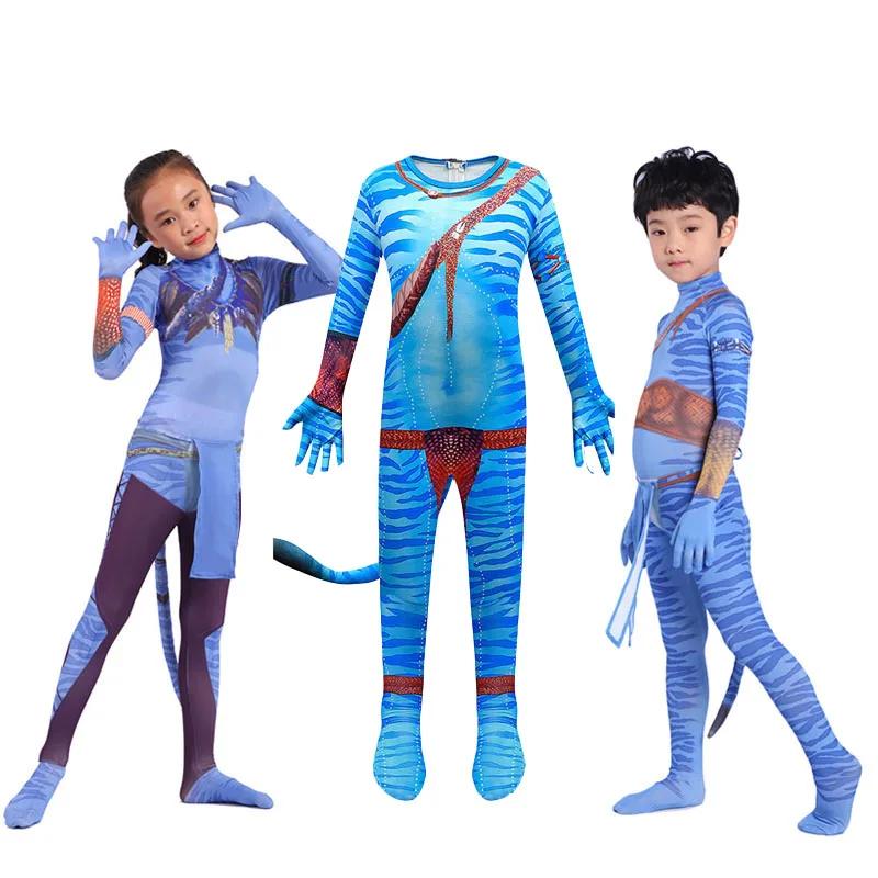 

Kids Children Avatar Jake Sully Cosplay Costume Jumpsuit Mask Outfits Halloween Carnival Suit