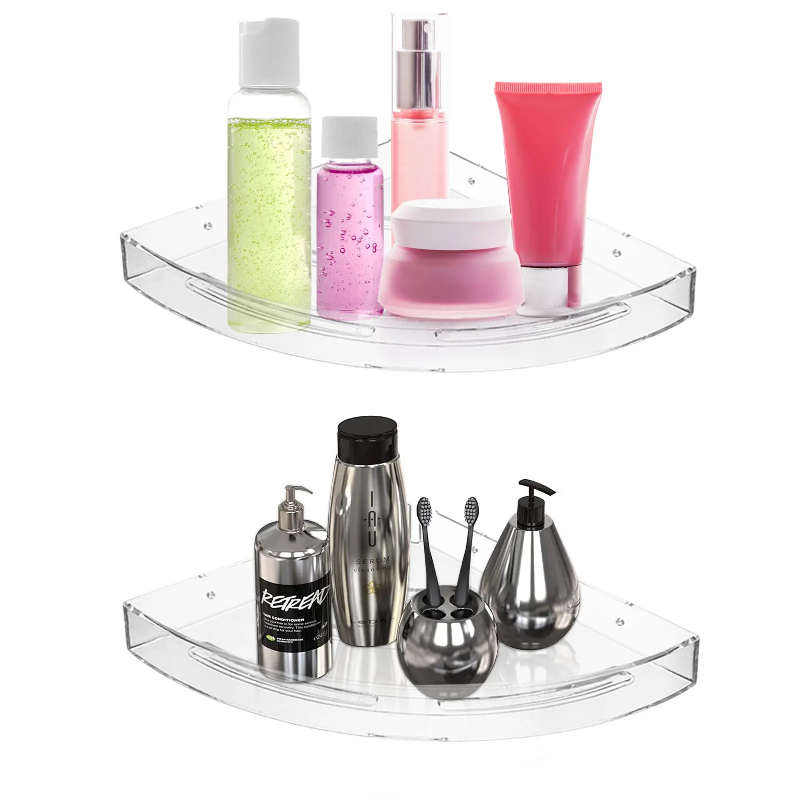 

2 Pcs Floating Corner Shelves Acrylic Bathroom Shower Caddy Wall Mounted Bathroom Rack With Hooks Organizer For Toilet Shampoo