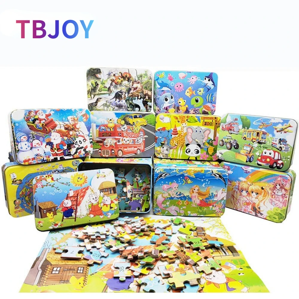 

100Pcs Wooden Puzzles Children Animal Dinosaur Cartoon Plane Puzzle Baby Early Education and Intellectual Building Block Toys