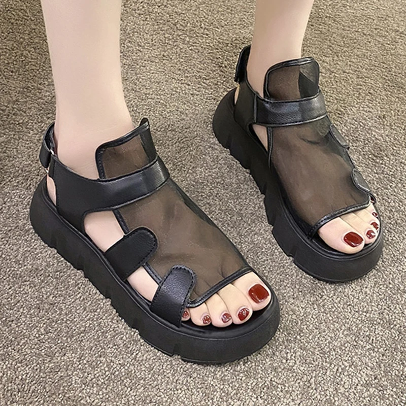 Platform Women Sandals Summer Fashion Female Sandals Leather Non-slip Women's Sandals Beach Casual Shoes Breathable Flats 2023