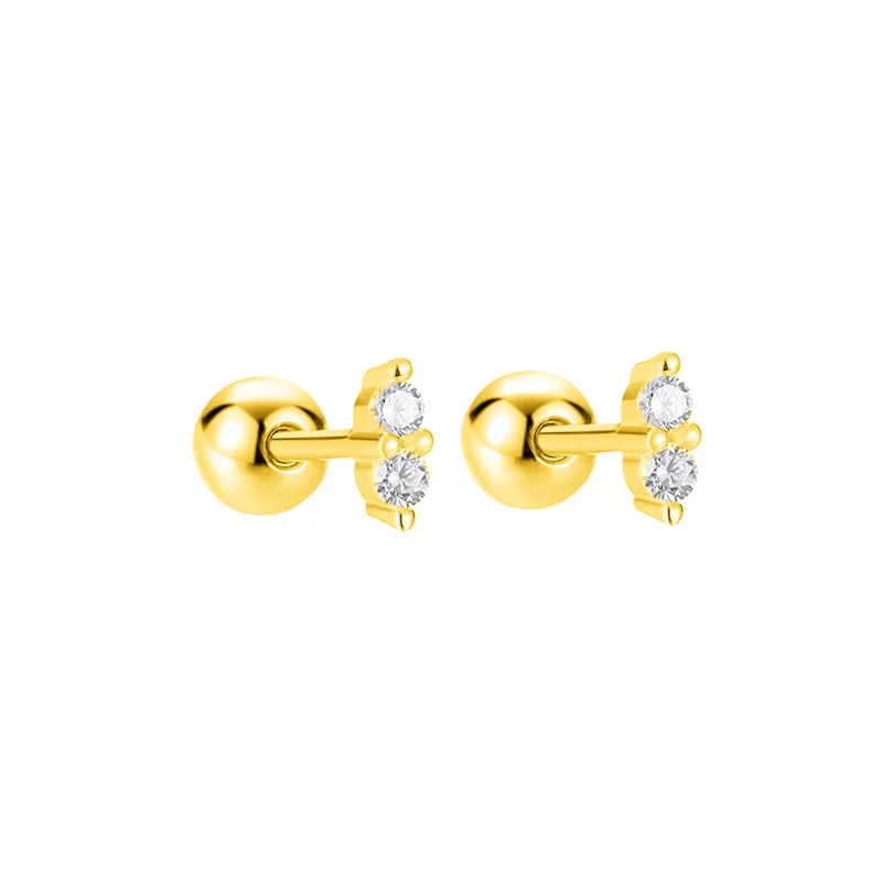 

Two-Diamond Screw Pin Earrings White Diamond Stud Earrings Female 925 Silver Sterling Silver Simple Hanging Earrings Freshess