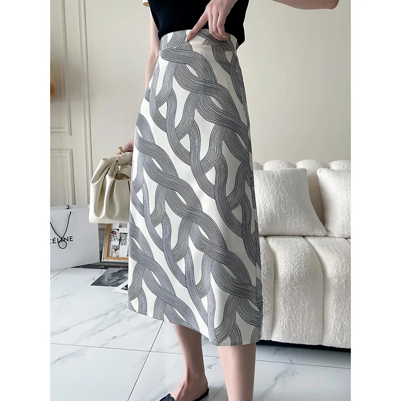 

Retro Spiral Print Skirt Women's 2022 New High-waisted Slim Sagging Mid-length Skirt Summer Skirt