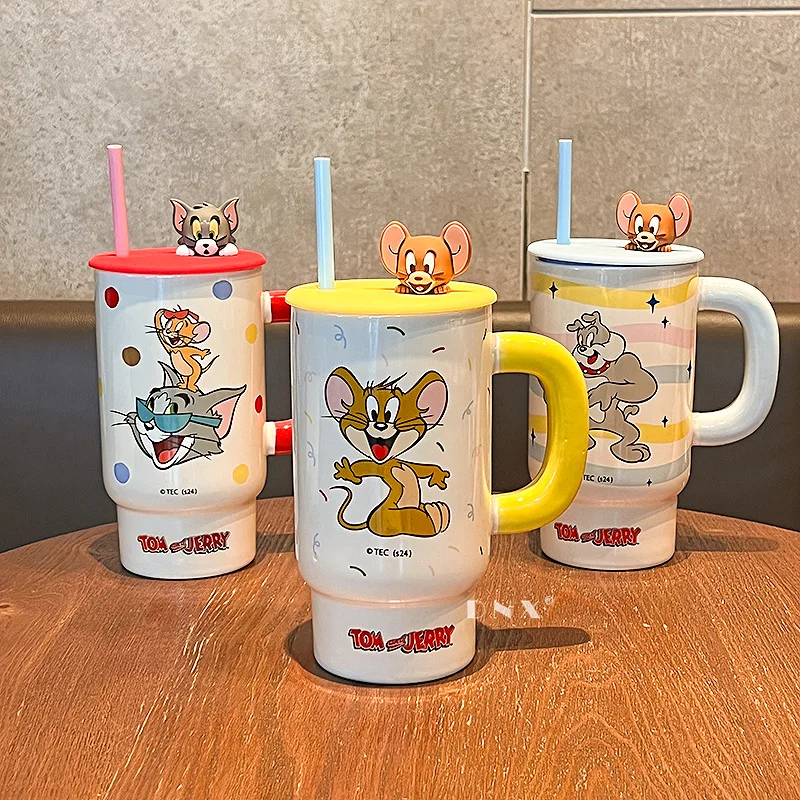 Tom and Jerry Cute Cartoon Cat Mouse 850ML Ceramic Coffee Cup Kawaii Mug Lovely Periphery Water Home Decor Room Decoration