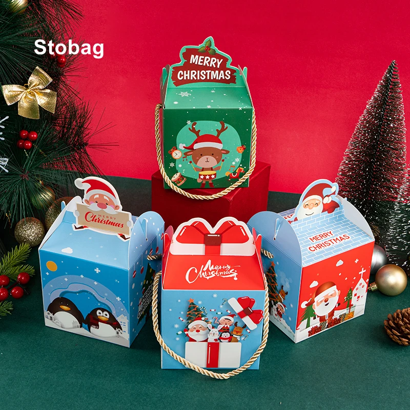 

StoBag 12 шт., Рождественская Подарочная коробка из крафт-бумаги, конфеты, печенье, упаковка Санта-Клаус, Милые Детские праздники, подарки на вечеринку