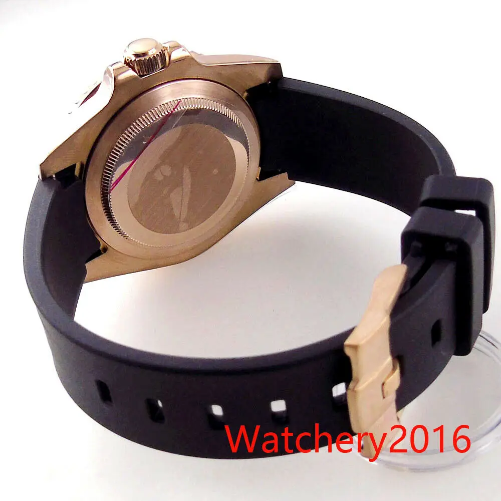 Мужские часы с черной рамкой 40 мм розовое золото чехол из нержавеющей стали