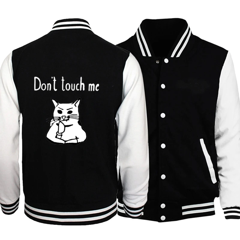 

Don't Touch Me Funny Cat Animal Cats Baseball Jacket Coat Black White Uuniform Motorcycle Bomber Jackets Coats Outwear Slim Fit