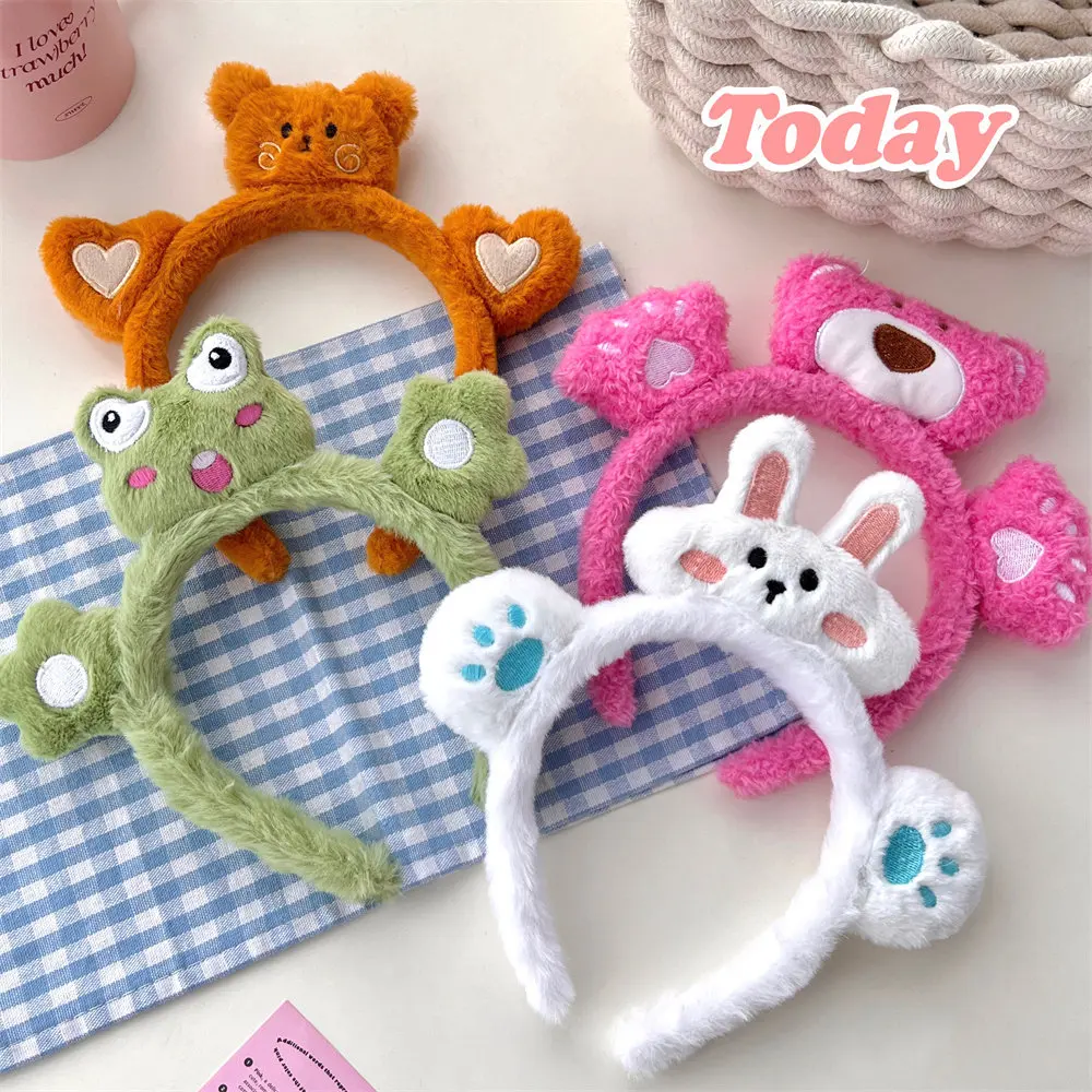 

Winter Plush Cartoon Bear Rabbit Frog Cloth Hairbands For Girl Woman Cute Kawaii Wash Face Makeup Headband Fashion Accessories