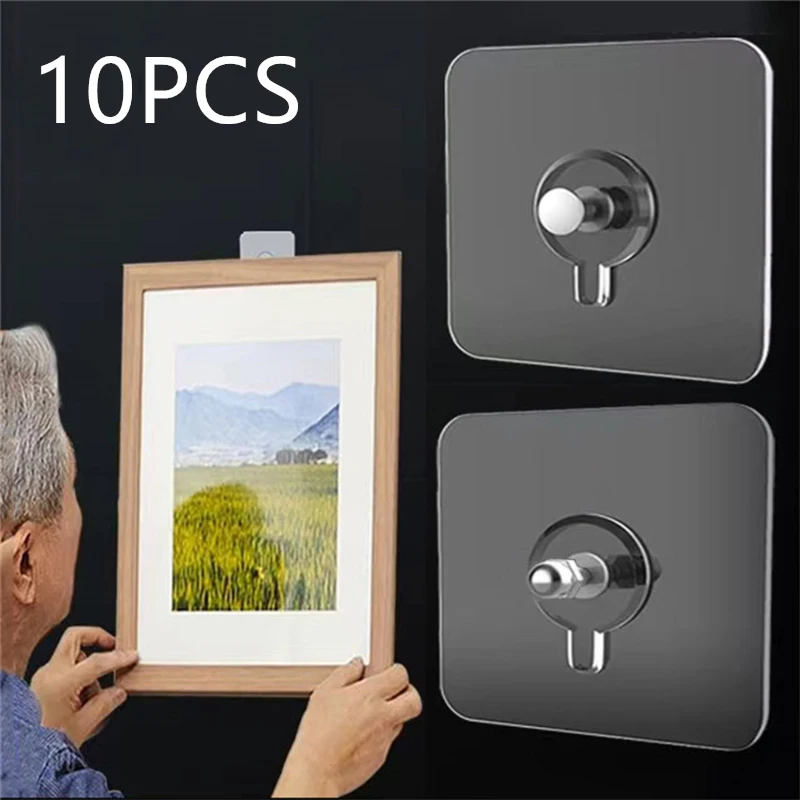 

10PCS Photo Frame Hooks Storage Rack Screw Holders Door Hanger Self-Adhesive Multi-Function Gadgets Organizer Kitchen Accessorie