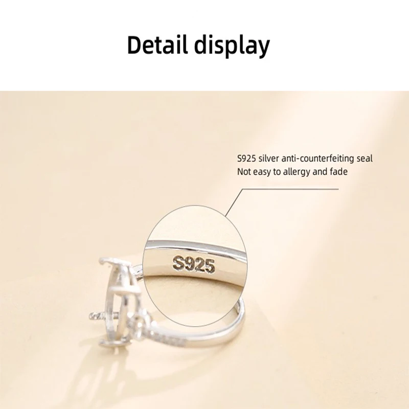 7x9mm 8x10mmS925 Sterling Silver Empty Ring Support Adjustable Blank Ring Base Inlaid Cabochons Cameo Jewelry Making Accessories