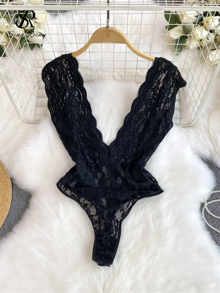 Женский прозрачный кружевной комбинезон SINGREINY модные облегающие комбинезоны с