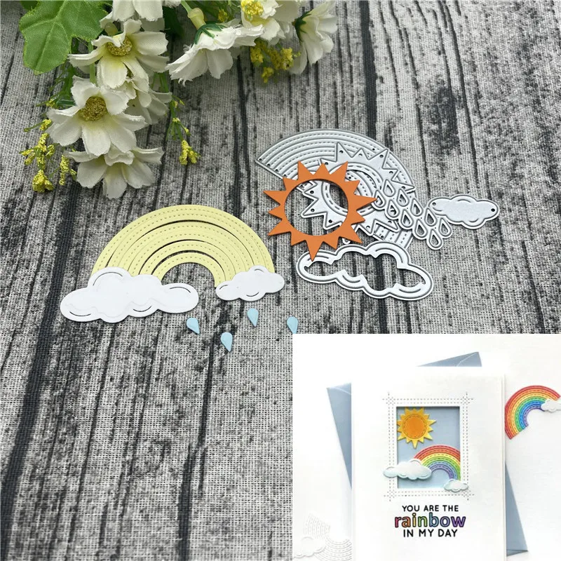 Квадратные металлические трафареты rainbow sun, трафареты для «сделай сам», Скрапбукинг/фотоальбом, декоративное тиснение, «сделай сам», бумажные открытки